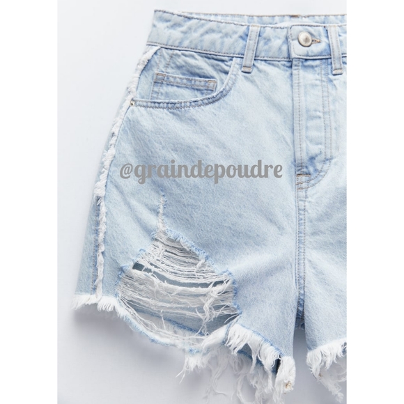 Zara Fringe Destroyed Ripped Denim Short 32 34 0 2 - Picture 4 of 7